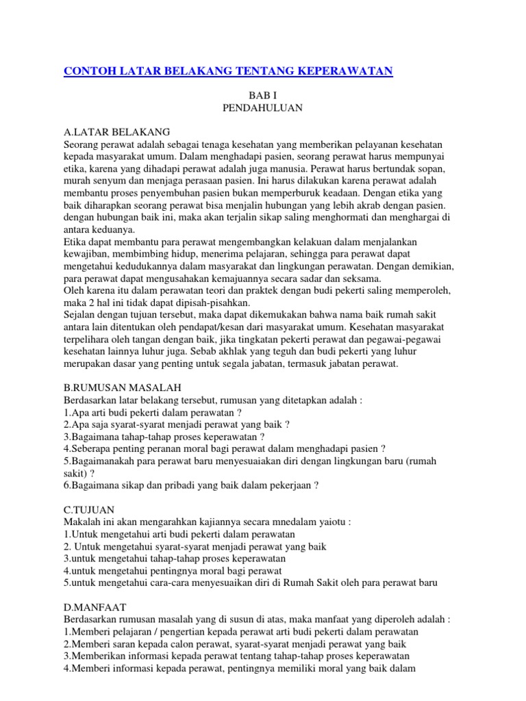 Contoh Latar Belakang Tentang Keperawatan