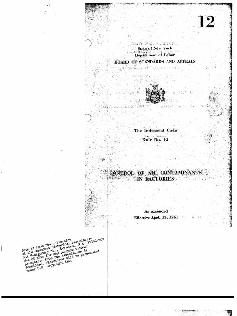 NY DoL Industrial Code Rule No 12 1961 PDF Personal Protective