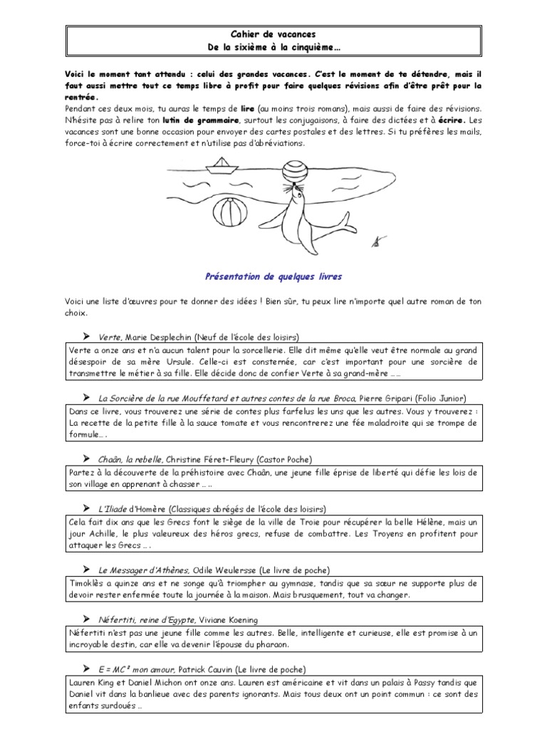 Cahier De Vacances 6ème Vers 5ème Gratuit à Imprimer Pdf