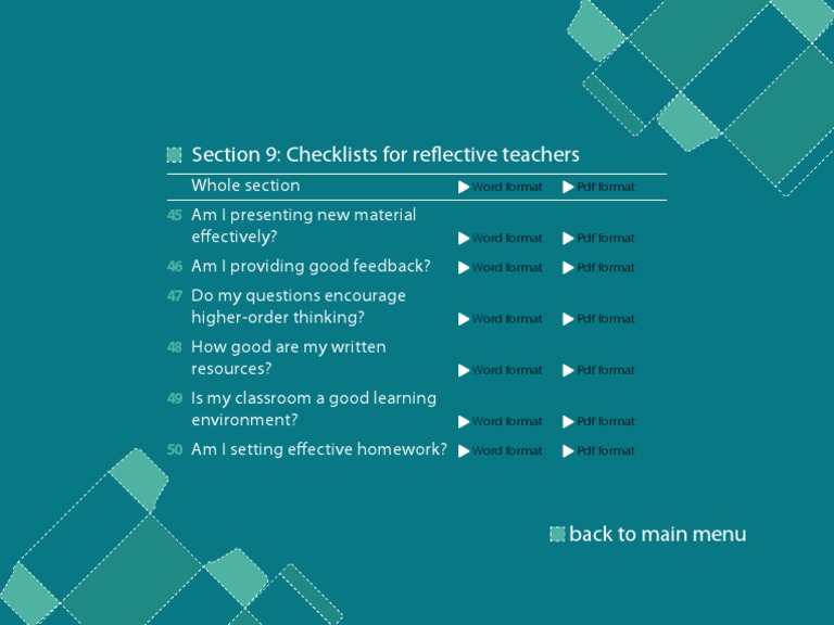 Section 9: Checklists For Re Ective Teachers: Word Format PDF Format ...