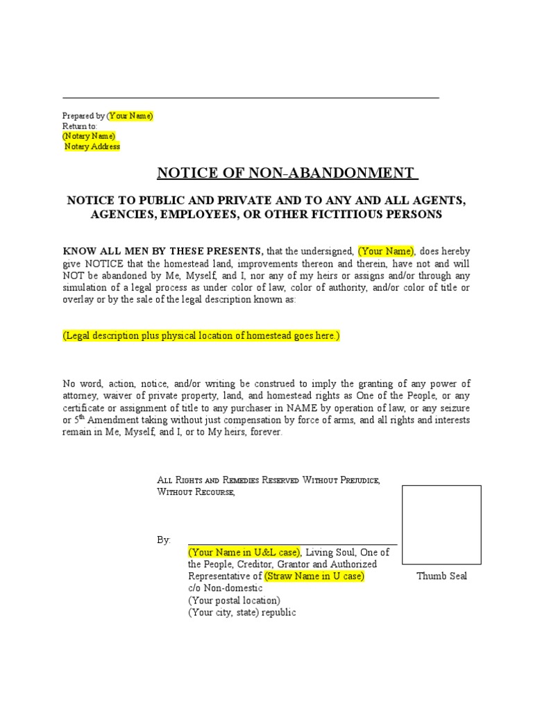 Notice of NonAbandonment