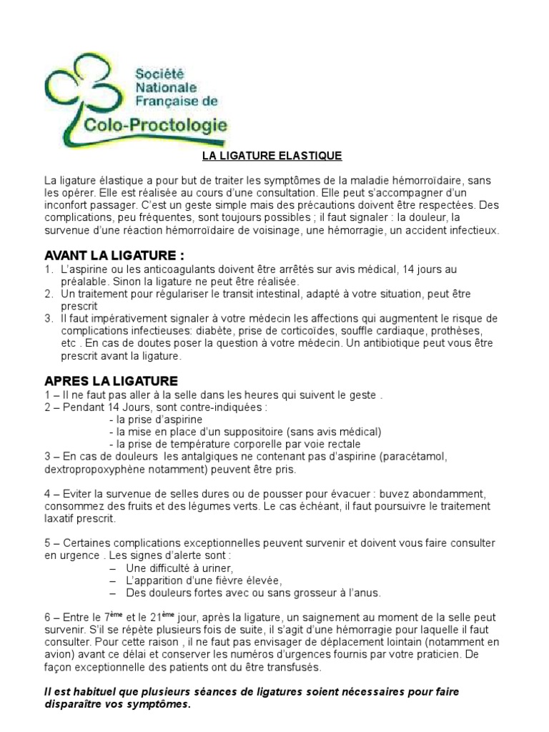 Ligature Elastique PDF Pathologie hémorroïdaire Saignement