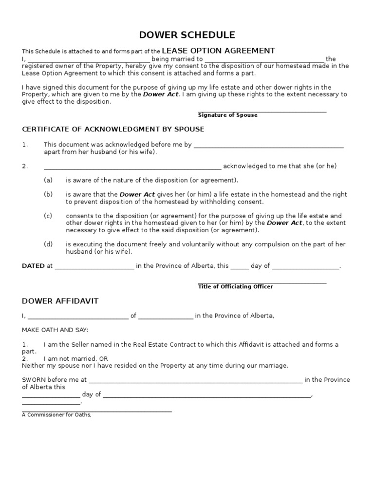 Alberta Dower Rights Consent Form | PDF | Affidavit | Marriage