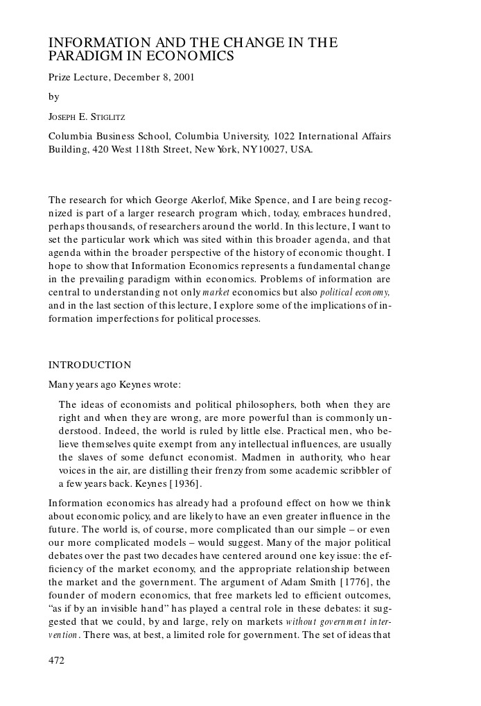 39512430 Information and the Change in the Paradigm in Economics by