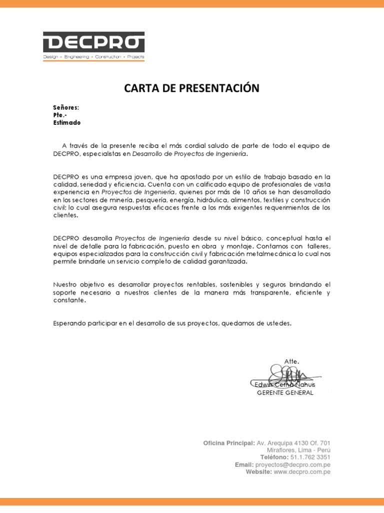 Carta Presentacion Calidad Comercial Ingeniería