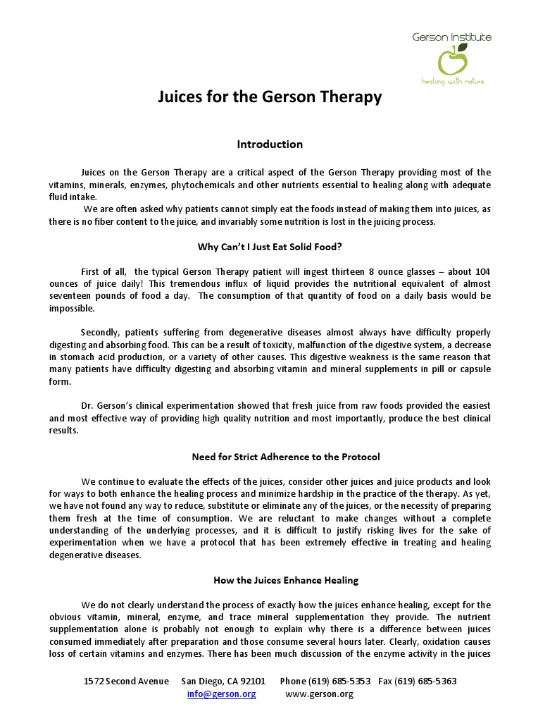 GersonPDF Juices For Gerson Therapy PDF Juice Diet & Nutrition
