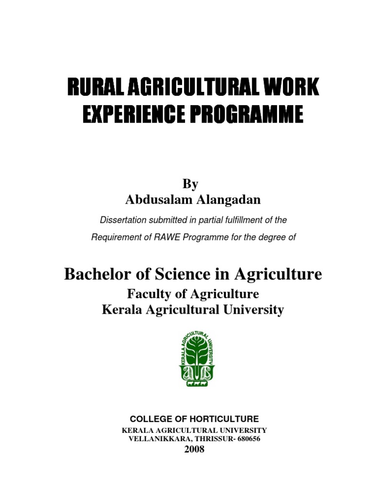 Dissertation on Rural Agricultural Work Experience (RAWE) Kerala
