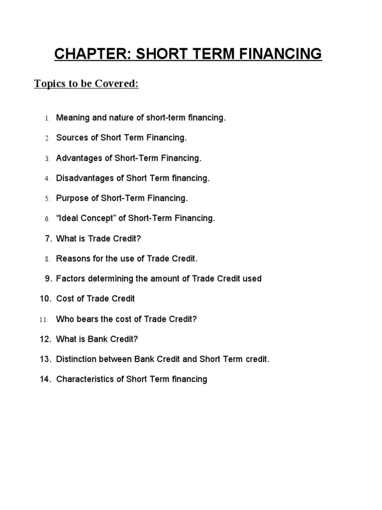 Short Term Financing PDF Credit (Finance) Trade Credit