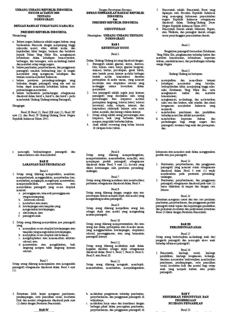 Uu No 44 Tahun 2008 Tentang Porno Aksi N Forno Grafi