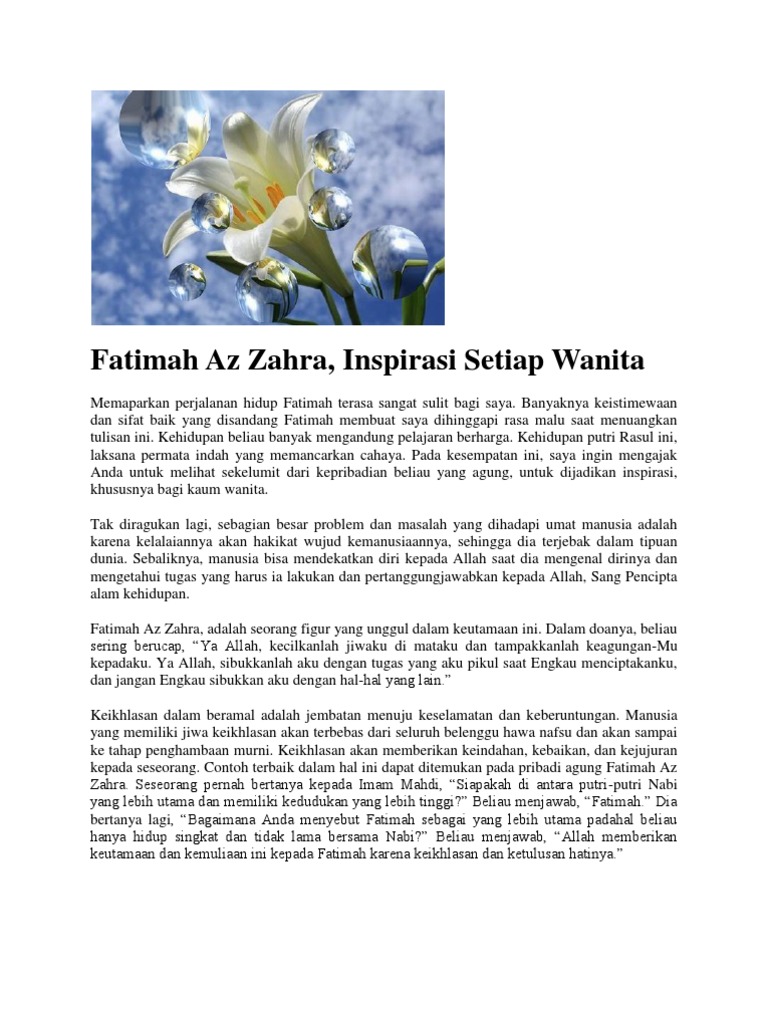 Inspirasi Kehidupan Fatimah Az Zahra | PDF