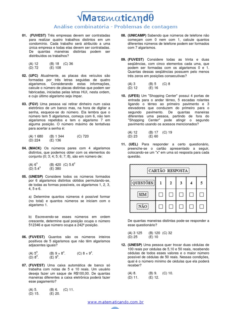Analise Combinatoria | Combinatória | Matemática
