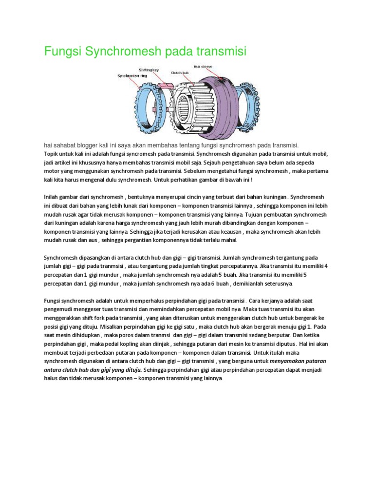 Fungsi Synchromesh Pada Transmisi | PDF