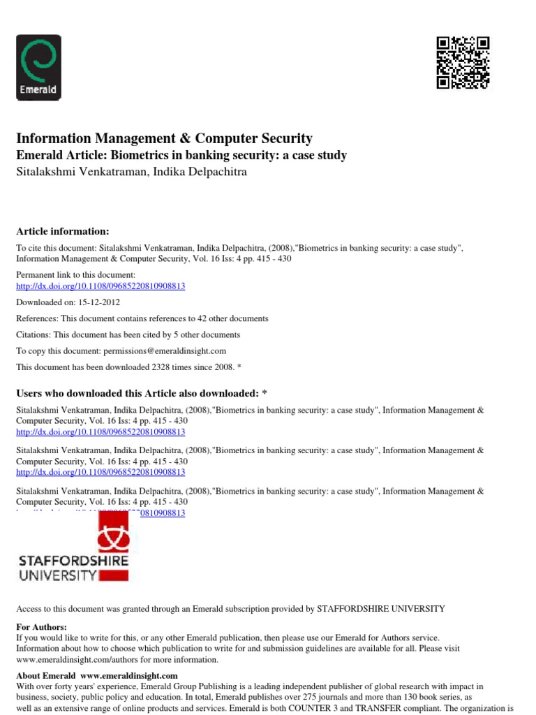 Biometrics in Banking Security A Case Study PDF Biometrics Access