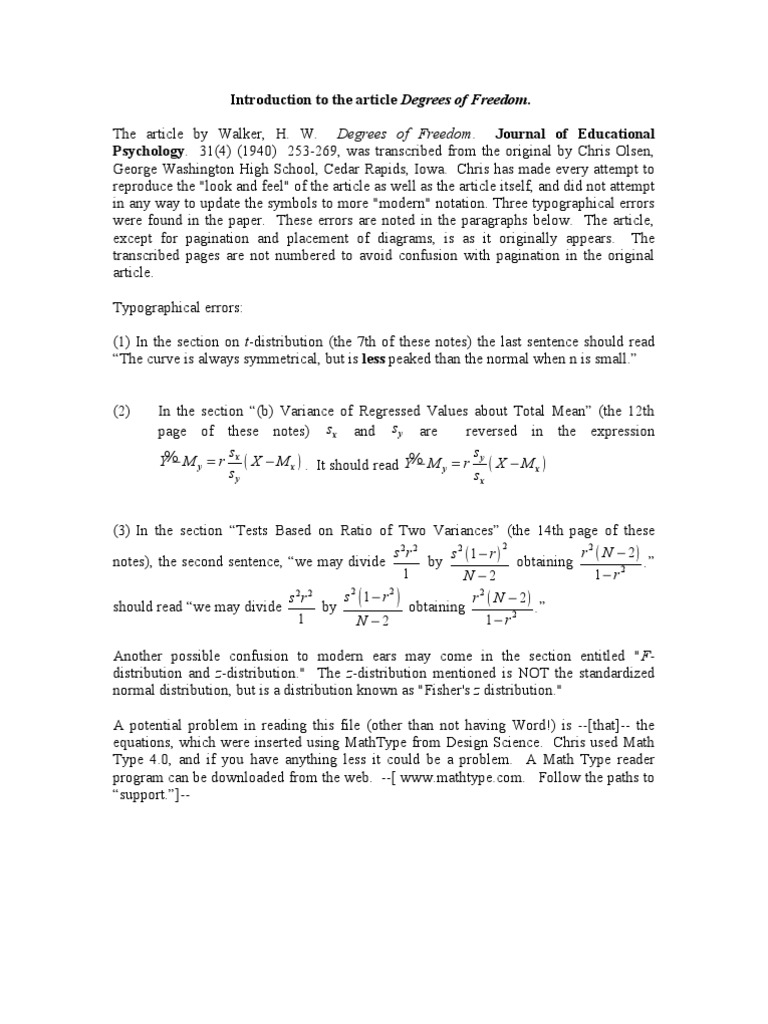 Degree of Freedom | PDF | Degrees Of Freedom (Statistics) | Errors And ...