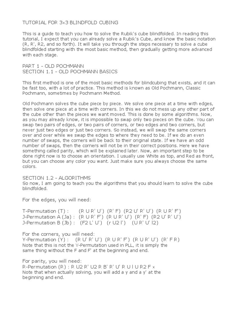 A Comprehensive Guide to Solving the Rubik's Cube Blindfolded Using the