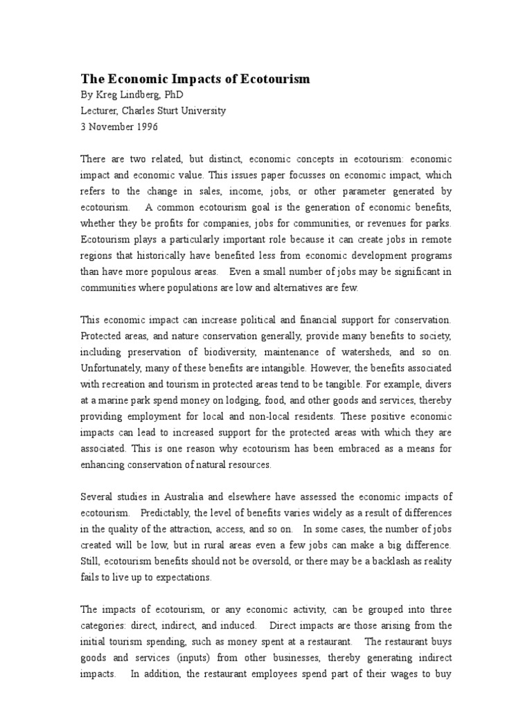 Economic Impacts of Ecotourism | PDF | Input–Output Model | Employment