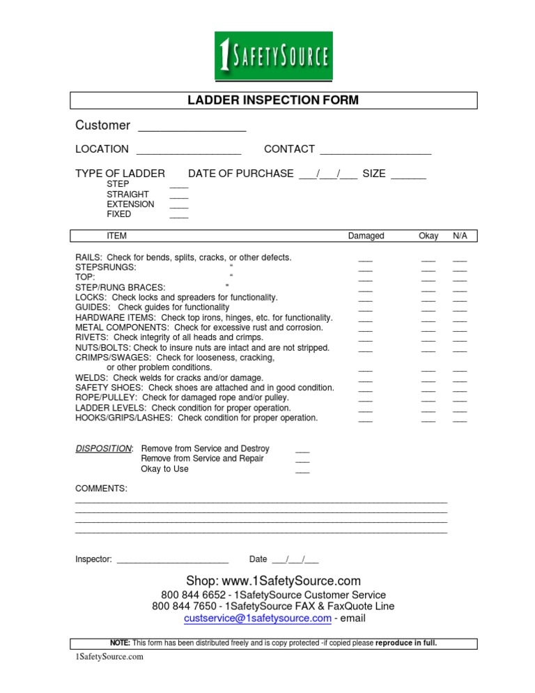 Ladder Inspection Checklist Form | PDF