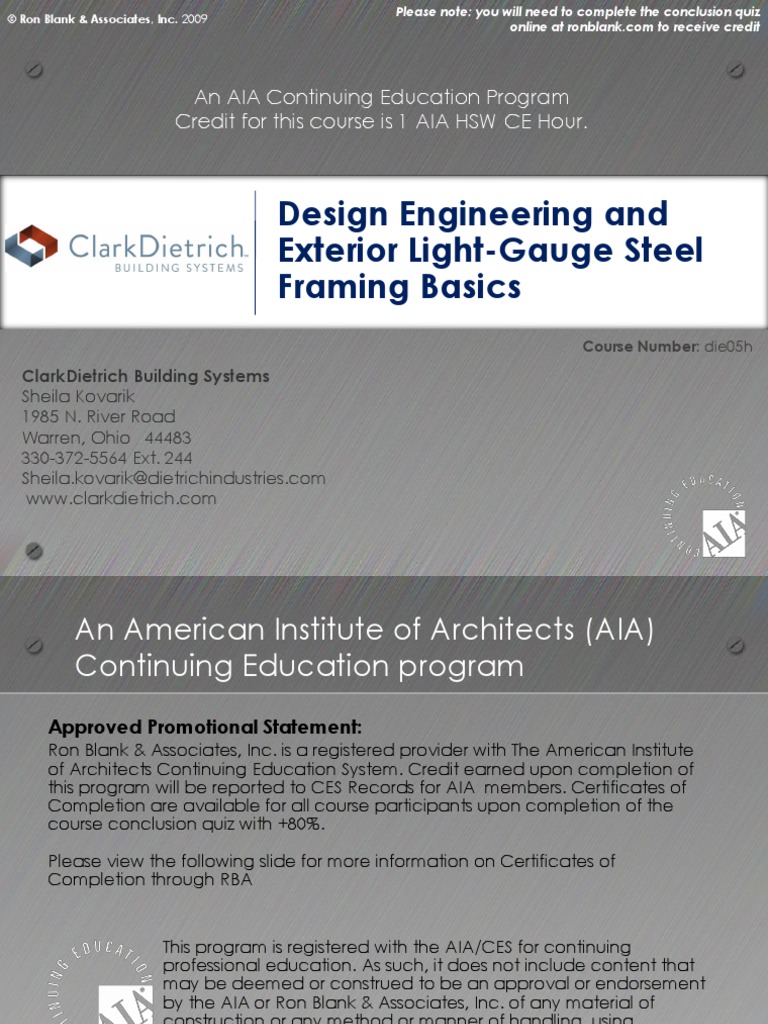 Design Engineering and Exterior LightGauge Steel Framing Basics PDF
