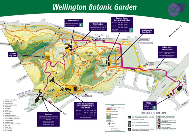 Botanic Garden Map, Wellington New Zealand Gardens Landscape