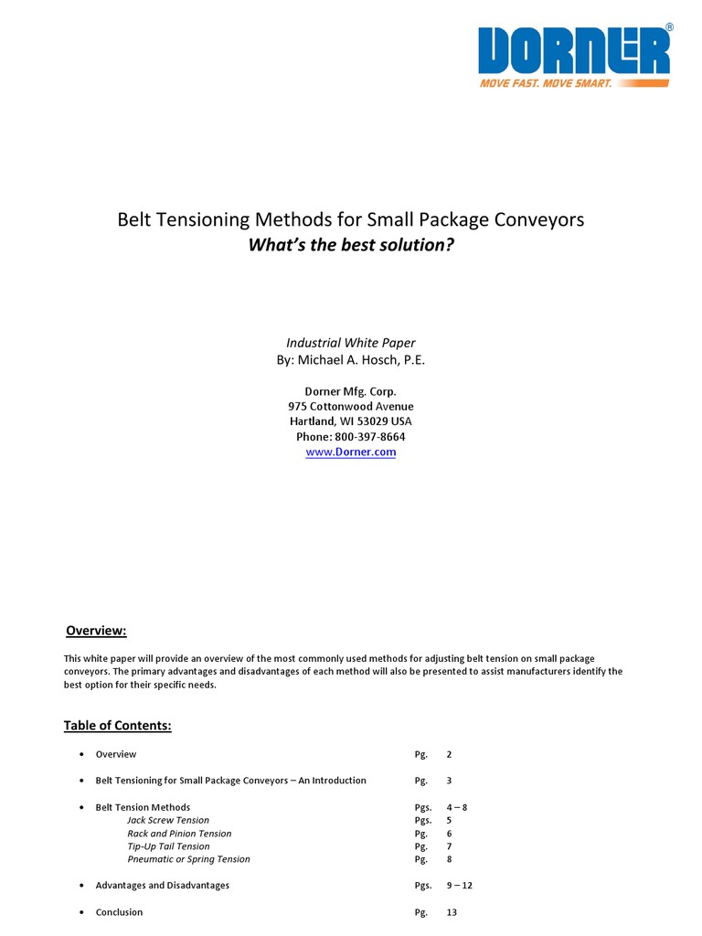 Belt Tensioning Methods For Small Package Conveyors PDF Belt (Mechanical) Bearing (Mechanical)