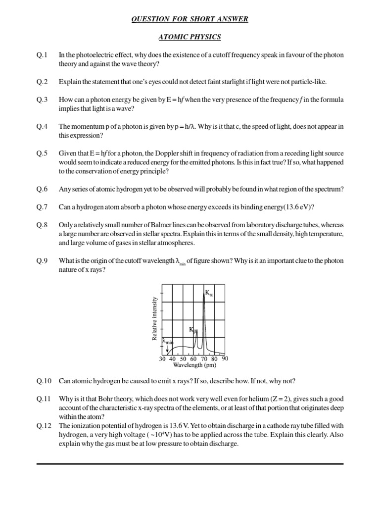 Modern Physics Question Bank PDF Photoelectric Effect Radioactive