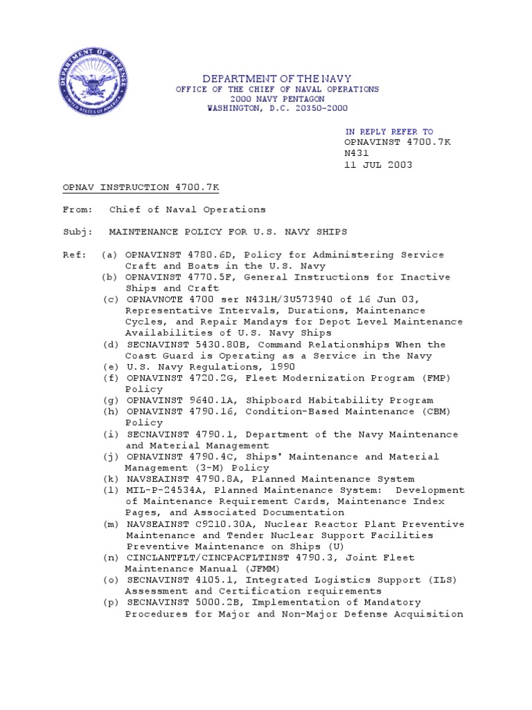 Navy Ship Maintenance Policy Overview | PDF | United States Navy | Ships
