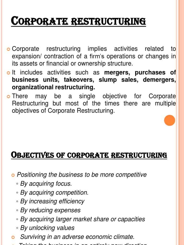 Corporate Restructuring | PDF | Consolidation (Business) | Mergers And ...