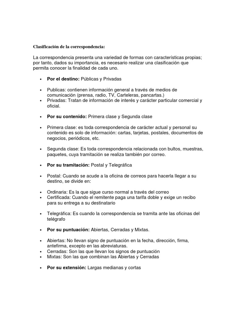 Clasificación de la correspondencia.docx Comercio Correo
