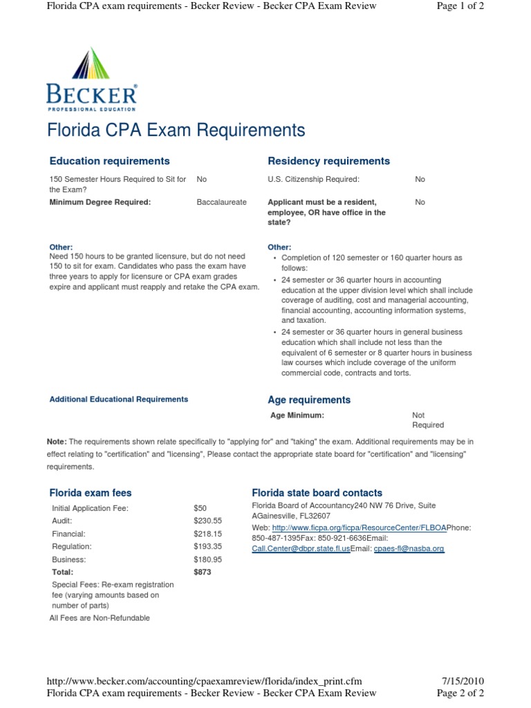 Florida CPA Exam Requirements Education Requirements Residency