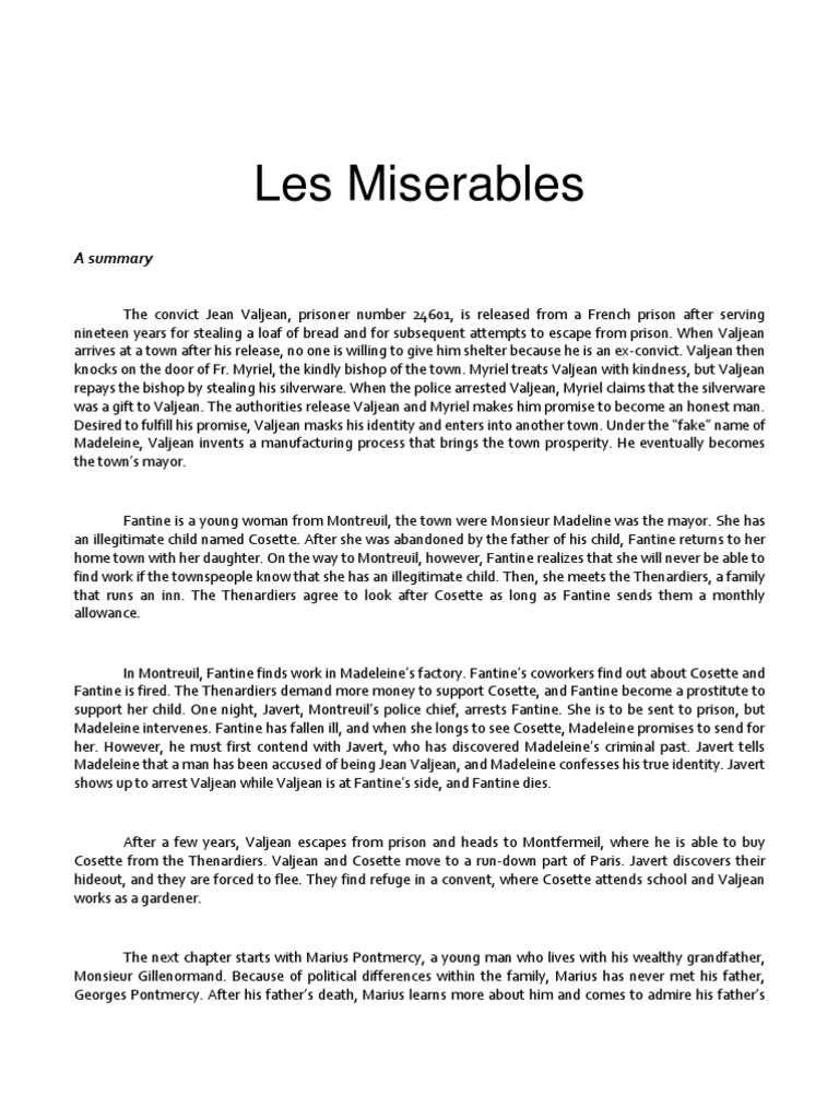 Summary of les miserables cosette marius pontmercy