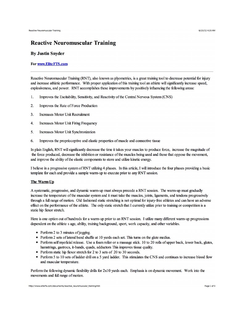 Reactive Neuromuscular Training | PDF