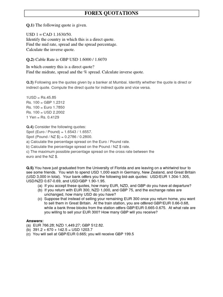 Forex Quotations and Calculations | PDF | Currency | Notes (Finance)