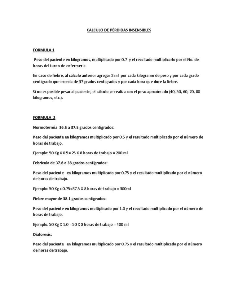 CALCULO DE PÉRDIDAS INSENSIBLES
