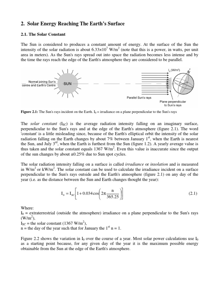 Solar Energy Reaching The Earth's Surface | PDF | Scattering | Sun