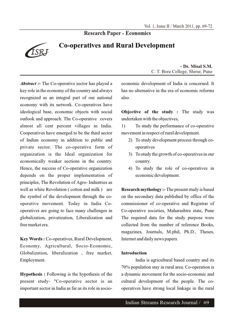 Role of Cooperatives in Rural Growth | PDF | Cooperative | Economy Of India