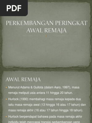 Perkembangan Peringkat Awal Remaja Pdf