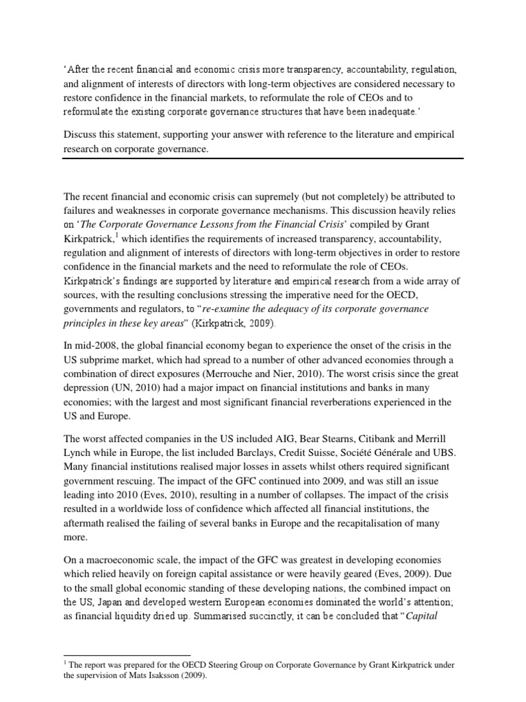 Corporate Governance Post-Financial Crisis | PDF | Corporate Governance ...