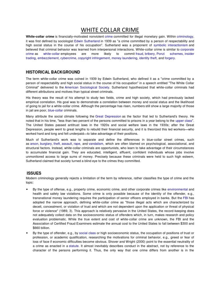 History of white collar crime image