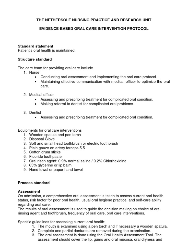 Oral Care Protocol | PDF | Oral Hygiene | Toothbrush