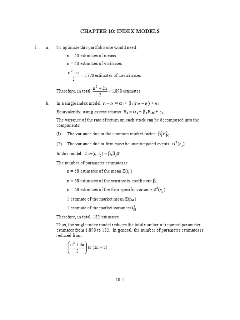 Chapter 10: Index Models:) 2 N 3 (To 2 N 3 N | PDF | Beta (Finance ...