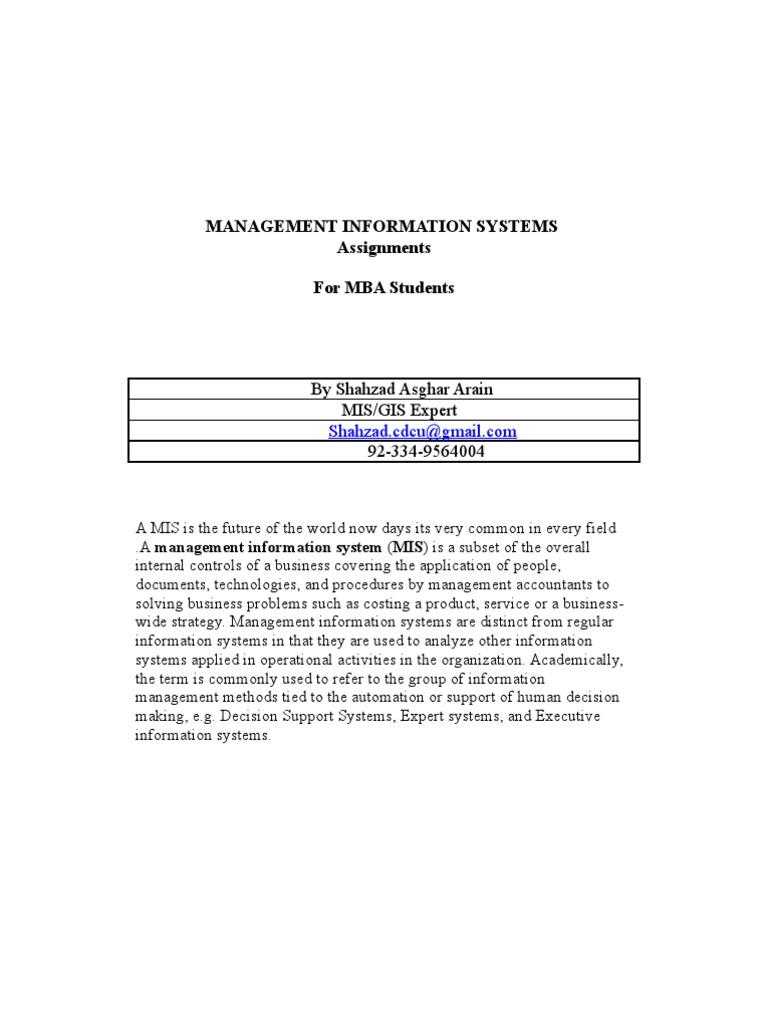 Management Information Systems MBA | PDF | Information System ...