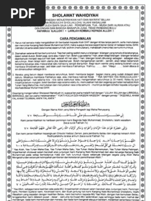 Lembaran Sholawat Wahidiyah Arab Dan Arti