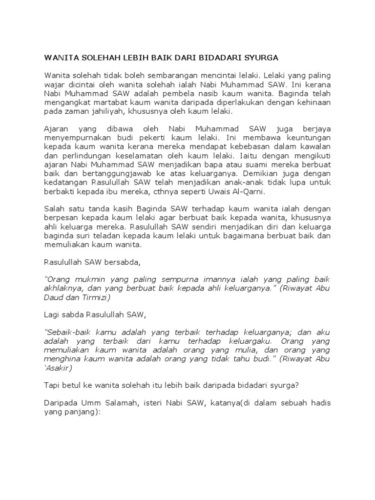 Wanita Solehah Lebih Baik Dari Bidadari Syurga