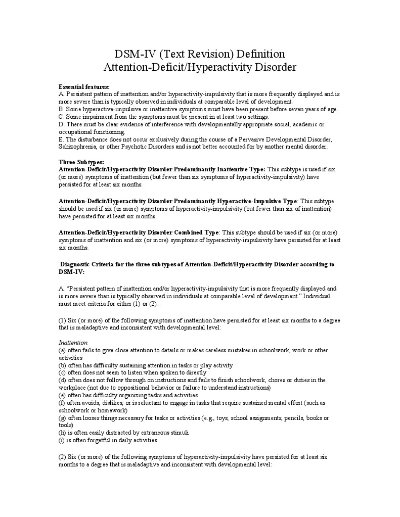 dsm-iv definition of adhd | attention deficit hyperactivity disorder