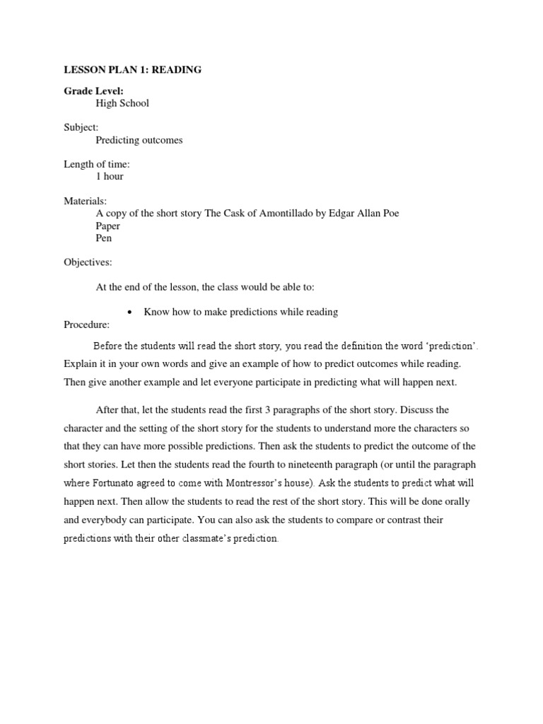 Lesson Plan 1: Reading Grade Level | PDF | Language Arts & Discipline