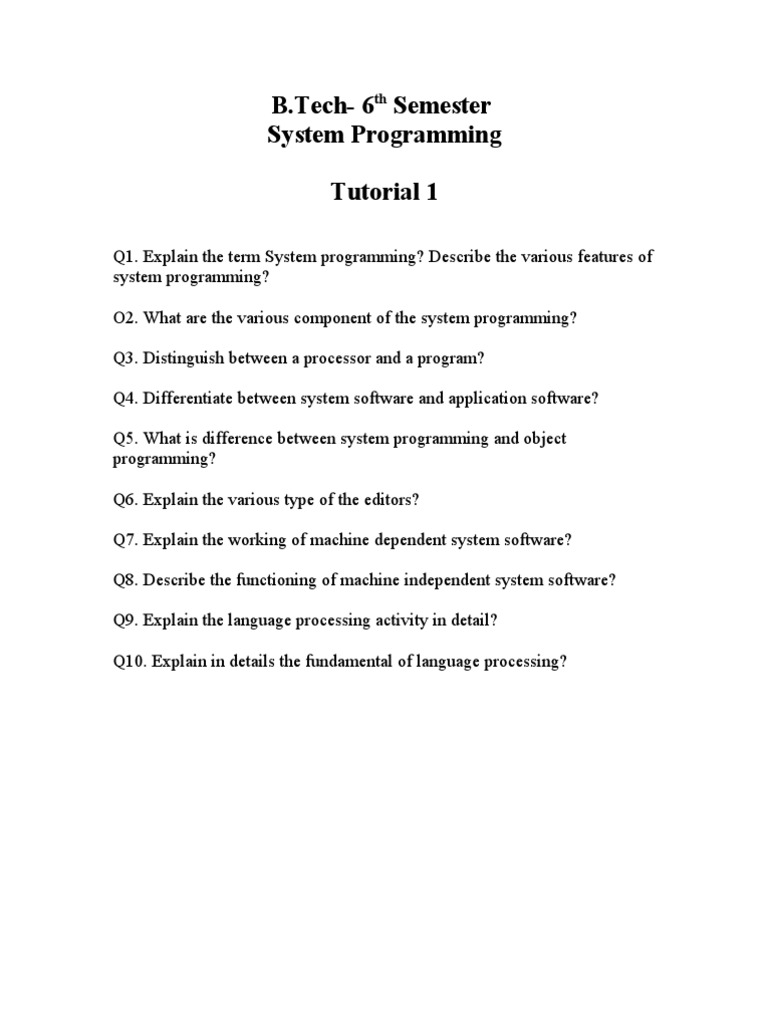 B.Tech-6 Semester System Programming Tutorial 1 | PDF | Parsing ...