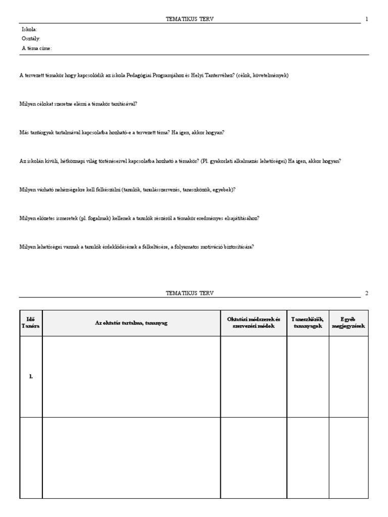 Tematikus Terv Sablon | PDF