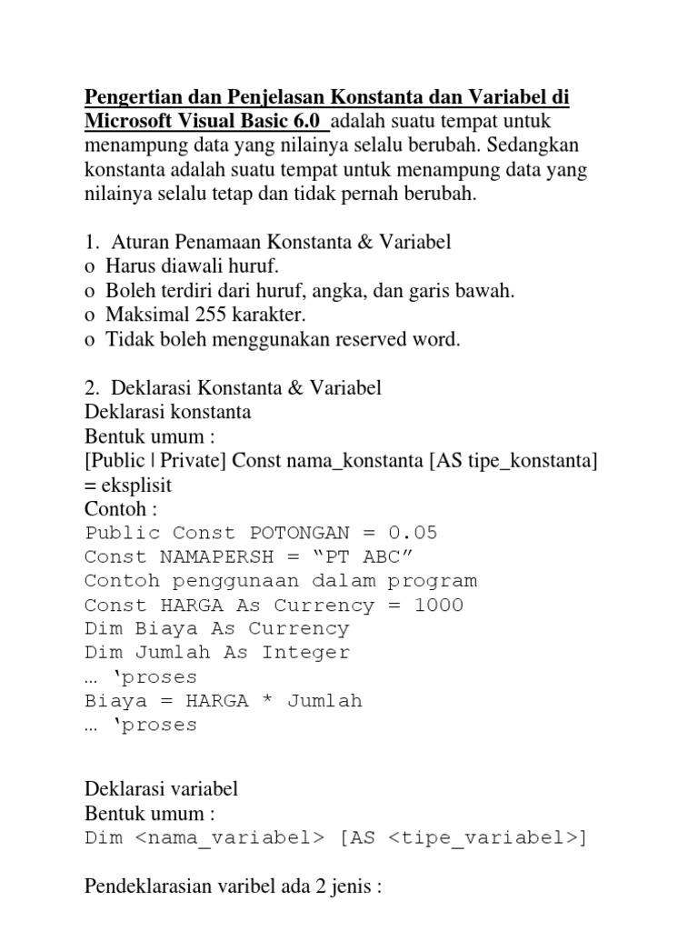 Konstanta dan Variabel di Visual Basic | PDF