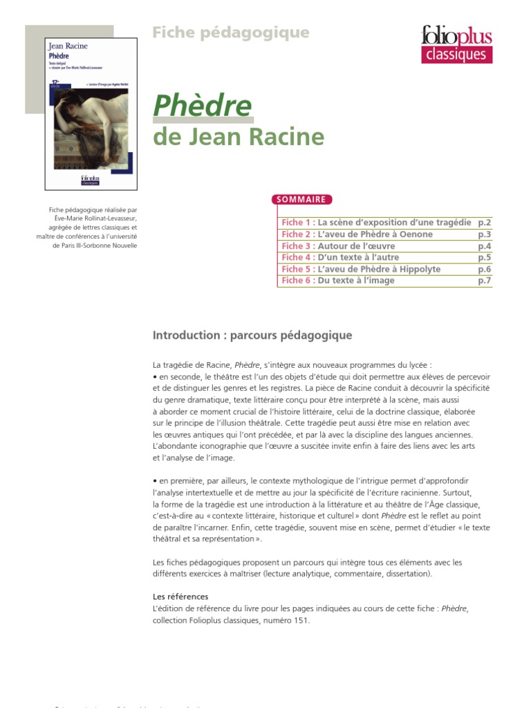 Lecture de Phèdre Interrogation de lecture : 