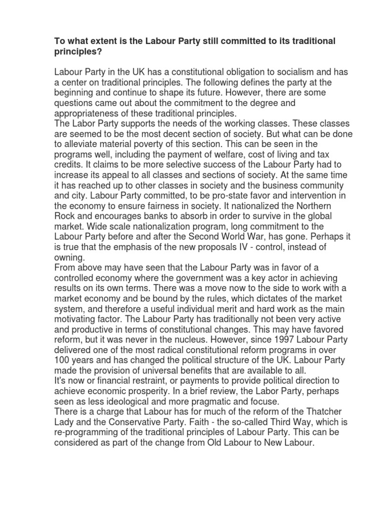 To What Extent Is The Labour Party Still Committed To Its Traditional ...